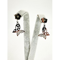 Gümüş Taşlı Kelebek Detaylı Küpe